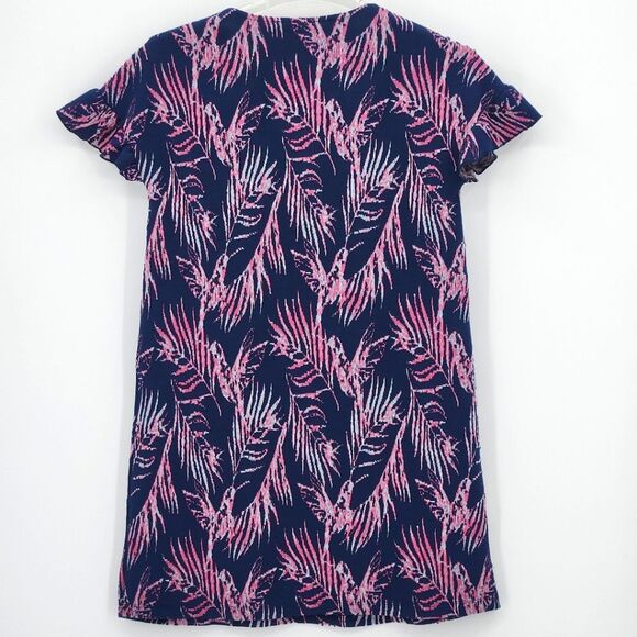 Mango MNG Basics Shift Dress Women Size Extra Small XS Palm Print Flutter Sleeve - Picture 2 of 11